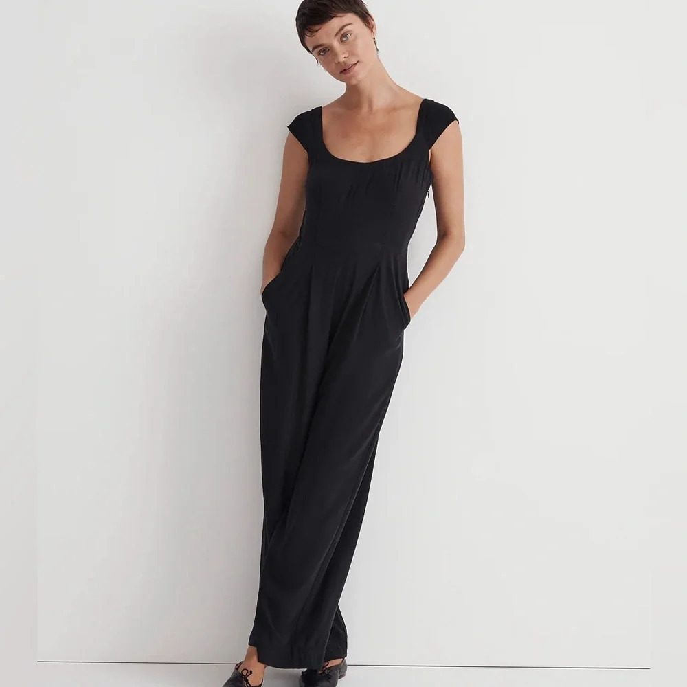 Madewell Cap-Sleeve Crop Wide-Leg Black Jumpsuit Size 2